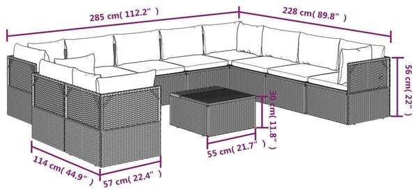 VidaXL Σαλόνι Κήπου 11 Τεμαχίων Γκρι από Συνθετικό Ρατάν με Μαξιλάρια