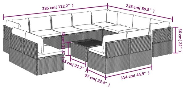 VidaXL Σαλόνι Κήπου 13 Τεμαχίων Γκρι από Συνθετικό Ρατάν με Μαξιλάρια