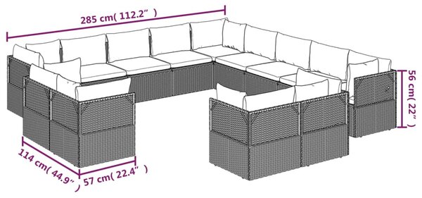 VidaXL Σαλόνι Κήπου 13 Τεμαχίων Γκρι από Συνθετικό Ρατάν με Μαξιλάρια