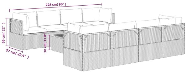 VidaXL Σαλόνι Κήπου 9 Τεμαχίων από Γκρι Συνθετικό Ρατάν με Μαξιλάρια