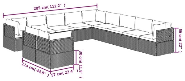 VidaXL Σαλόνι Κήπου 11 Τεμαχίων Γκρι από Συνθετικό Ρατάν με Μαξιλάρια