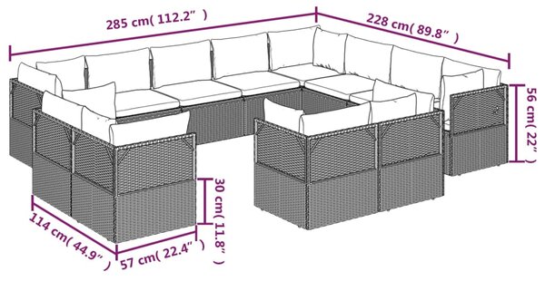 VidaXL Σαλόνι Κήπου 12 Τεμαχίων Γκρι από Συνθετικό Ρατάν με Μαξιλάρια