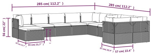 VidaXL Σαλόνι Κήπου 11 Τεμαχίων Γκρι από Συνθετικό Ρατάν με Μαξιλάρια