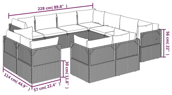 VidaXL Σαλόνι Κήπου 11 Τεμαχίων Γκρι από Συνθετικό Ρατάν με Μαξιλάρια