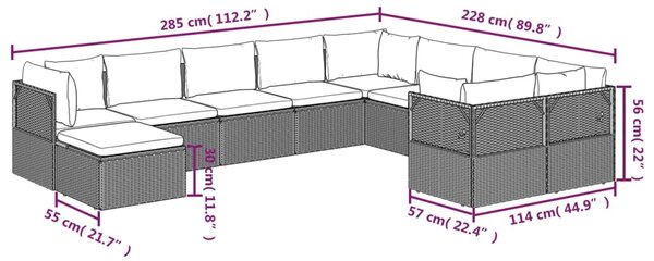 VidaXL Σαλόνι Κήπου 10 Τεμαχίων Γκρι από Συνθετικό Ρατάν με Μαξιλάρια