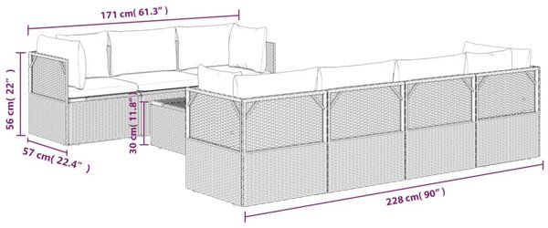 VidaXL Σαλόνι Κήπου 8 Τεμαχίων Γκρι από Συνθετικό Ρατάν με Μαξιλάρια