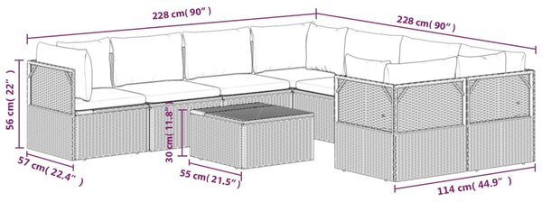 VidaXL Σαλόνι Κήπου 9 Τεμαχίων από Γκρι Συνθετικό Ρατάν με Μαξιλάρια