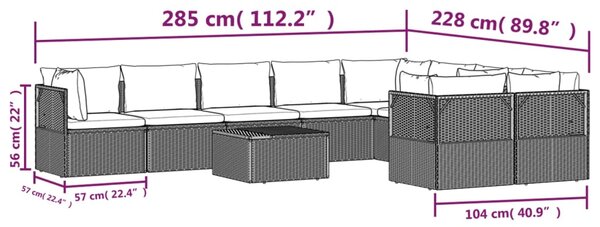 VidaXL Σαλόνι Κήπου 10 Τεμαχίων Γκρι από Συνθετικό Ρατάν με Μαξιλάρια