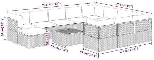 VidaXL Σαλόνι Κήπου 12 Τεμαχίων Γκρι από Συνθετικό Ρατάν με Μαξιλάρια