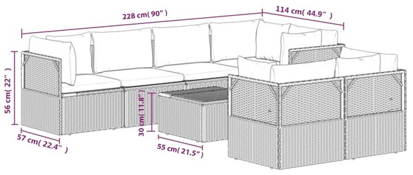 VidaXL Σαλόνι Κήπου 8 Τεμαχίων Γκρι από Συνθετικό Ρατάν με Μαξιλάρια
