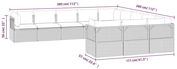 VidaXL Σαλόνι Κήπου 11 Τεμαχίων Γκρι από Συνθετικό Ρατάν με Μαξιλάρια