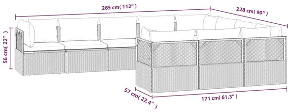 VidaXL Σαλόνι Κήπου 10 Τεμαχίων Γκρι από Συνθετικό Ρατάν με Μαξιλάρια