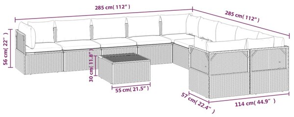 VidaXL Σαλόνι Κήπου 11 Τεμαχίων Γκρι από Συνθετικό Ρατάν με Μαξιλάρια