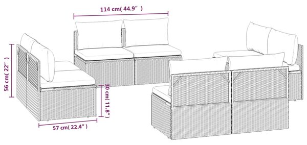 VidaXL Καναπέδες Κήπου Μεσαίοι 8 τεμ. Γκρι 57x57x56 εκ. Συνθ. Ρατάν