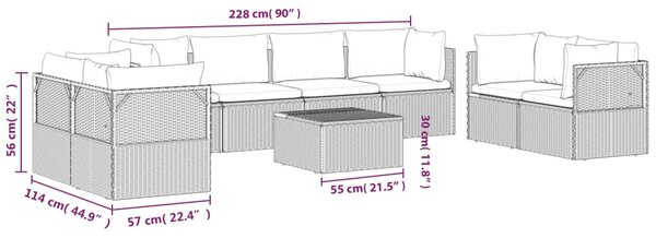 VidaXL Σαλόνι Κήπου 9 Τεμαχίων από Γκρι Συνθετικό Ρατάν με Μαξιλάρια