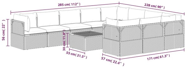VidaXL Σαλόνι Κήπου 11 Τεμαχίων Γκρι από Συνθετικό Ρατάν με Μαξιλάρια
