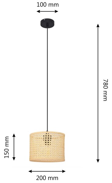 Κρεμαστό φωτιστικό οροφής ALBA 1xE27/60W/230V διάμετρος 20 cm rattan/μαύρο