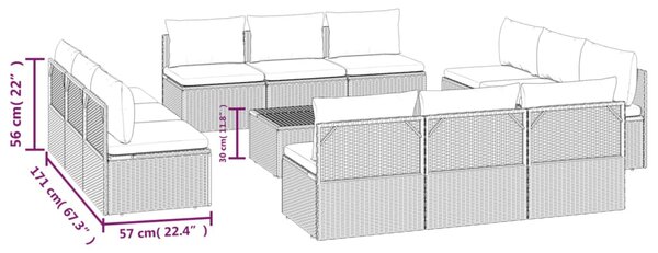 VidaXL Σαλόνι Κήπου 13 Τεμαχίων Γκρι από Συνθετικό Ρατάν με Μαξιλάρια