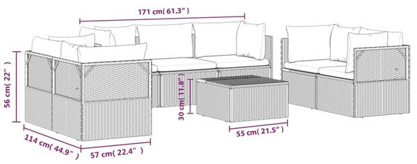 VidaXL Σαλόνι Κήπου 8 Τεμαχίων Γκρι από Συνθετικό Ρατάν με Μαξιλάρια