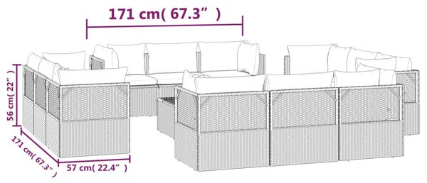VidaXL Σαλόνι Κήπου 13 Τεμαχίων Γκρι από Συνθετικό Ρατάν με Μαξιλάρια
