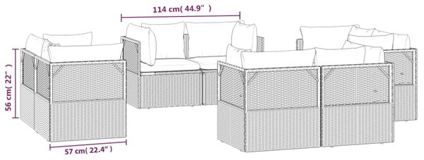 VidaXL Καναπέδες Κήπου Γωνιακοί 8 Τεμ. Γκρι 57x57x56 εκ. Συνθ. Ρατάν