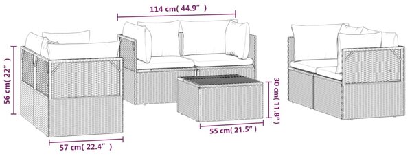 VidaXL Σαλόνι Κήπου 7 Τεμαχίων Γκρι από Συνθετικό Ρατάν με Μαξιλάρια