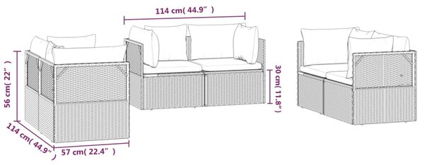 VidaXL Καναπέδες Κήπου Γωνιακοί 6 Τεμ. Γκρι 57x57x56 εκ. Συνθ. Ρατάν