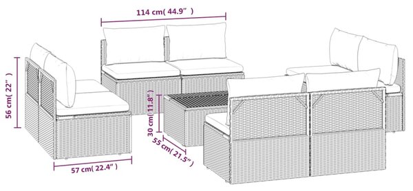 VidaXL Σαλόνι Κήπου 9 Τεμαχίων από Γκρι Συνθετικό Ρατάν με Μαξιλάρια