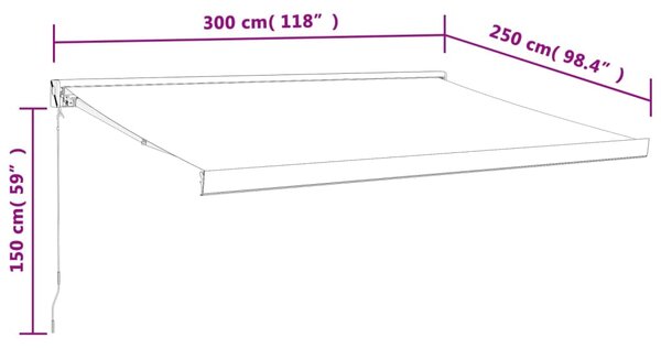 VidaXL Τέντα Πτυσσόμενη Κίτρινη/Λευκή 3 x 2,5 μ. Ύφασμα και Αλουμίνιο