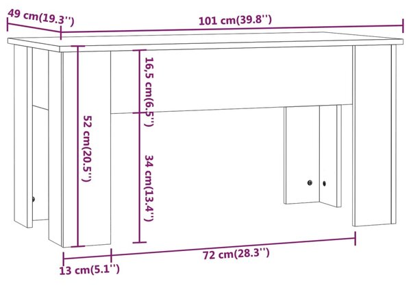 VidaXL Τραπεζάκι Σαλονιού Γκρι Sonoma 101x49x52 εκ. Επεξεργασμένο Ξύλο