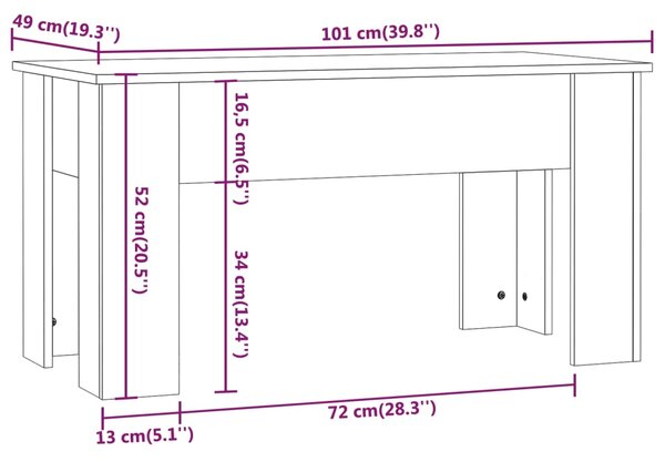 VidaXL Τραπεζάκι Σαλονιού Καφέ Δρυς 101x49x52 εκ. Επεξεργασμένο Ξύλο