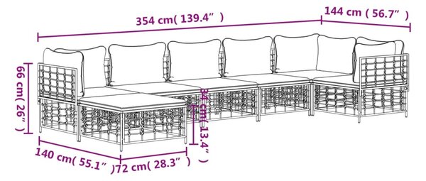 VidaXL Σαλόνι Κήπου Σετ 7 Τεμαχίων Ανθρακί Συνθετικό Ρατάν & Μαξιλάρια