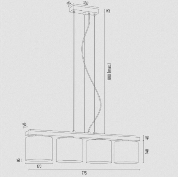 Argon 1814 - Κρεμαστό φωτιστικό οροφής CANOA 4xE27/15W/230V μαύρο