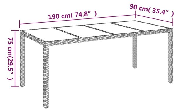 VidaXL Τραπέζι Κήπου με Γυάλινη Επιφάνεια Γκρι 190x90x75 εκ Ρατάν