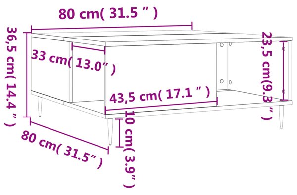 VidaXL Τραπεζάκι Σαλονιού Καπνιστή Δρυς 80x80x36,5εκ. Επεξεργασμ. Ξύλο