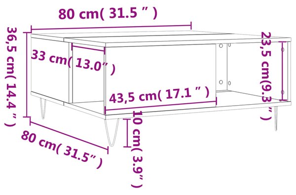 VidaXL Τραπεζάκι Σαλονιού Γκρι Sonoma 80x80x36,5εκ. Επεξεργασμένο Ξύλο