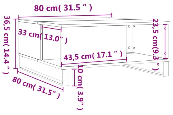 VidaXL Τραπεζάκι Σαλονιού Γκρι Sonoma 80x80x36,5εκ. Επεξεργασμένο Ξύλο