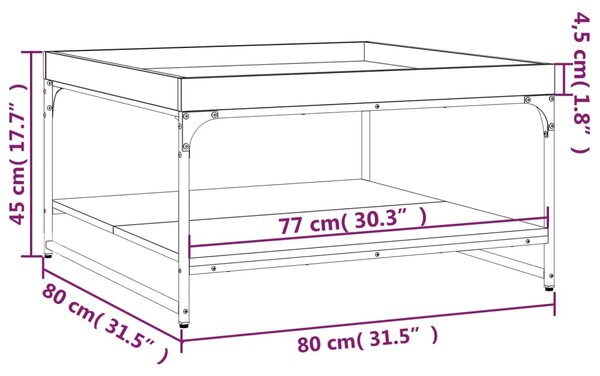 VidaXL Τραπεζάκι Σαλονιού Γκρι Sonoma 80x80x45 εκ. Επεξ Ξύλο + Σίδηρος