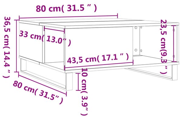 VidaXL Τραπεζάκι Σαλονιού Λευκό 80 x 80 x 36,5 εκ. Επεξεργασμένο Ξύλο