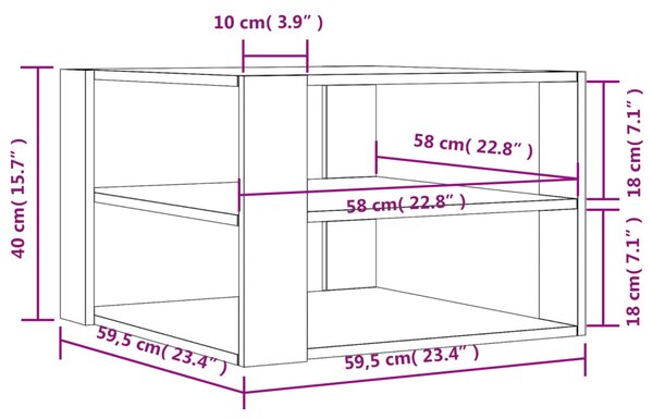 VidaXL Τραπεζάκι Σαλονιού Λευκό 59,5x59,5x40 εκ. από Επεξεργ. Ξύλο