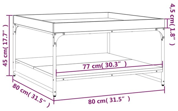 VidaXL Τραπεζάκι Σαλονιού Μαύρο 80x80x45εκ. Επεξεργασμένο Ξύλο+Σίδηρος