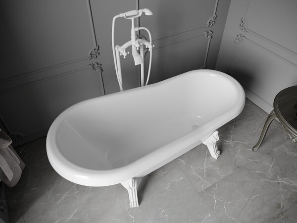 Mexen Retro μπανιέρα ελεύθερης τοποθέτησης 150 x 73 cm, λευκή, πόδια λευκά
