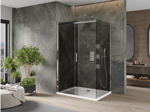 Mexen Omega καμπίνα ντους συρόμενη 100 x 90 cm, γραφίτης, χρώμιο + ντουζιέρα Flat