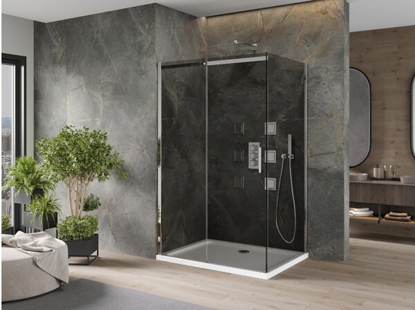 Mexen Omega καμπίνα ντους συρόμενη 100 x 90 cm, γραφίτης, χρώμιο + ντουζιέρα Flat