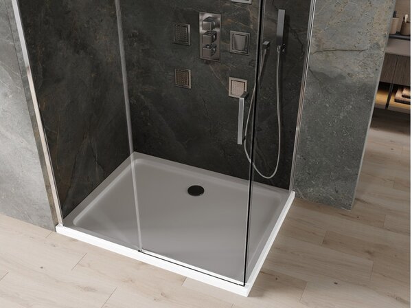 Mexen Omega καμπίνα ντους συρόμενη 100 x 90 cm, γραφίτης, χρώμιο + ντουζιέρα Flat