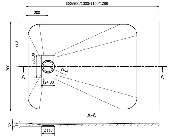 Mexen Hugo ορθογώνιος δίσκος ντους SMC 120 x 70 cm, λευκός - 42107012