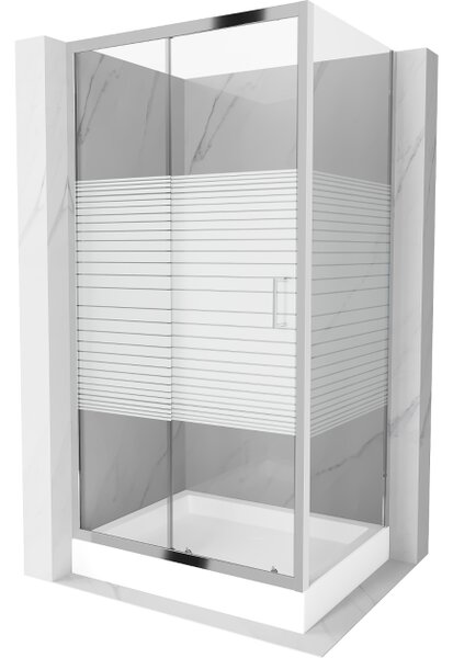 Mexen Apia Καμπίνα ντους συρόμενη 100 x 80 cm, λευκές ρίγες, χρώμιο + ντουζιέρα