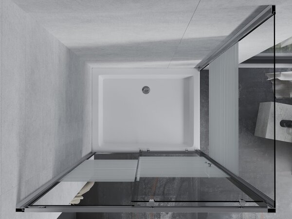 Mexen Apia Καμπίνα ντους συρόμενη 100 x 80 cm, λευκές ρίγες, χρώμιο + ντουζιέρα