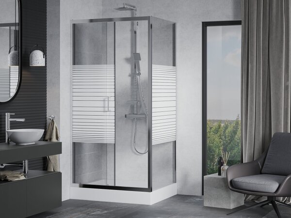 Mexen Apia Καμπίνα ντους συρόμενη 100 x 80 cm, λευκές ρίγες, χρώμιο + ντουζιέρα