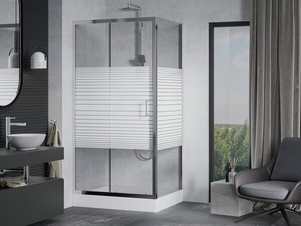 Mexen Apia Καμπίνα ντους συρόμενη 100 x 80 cm, λευκές ρίγες, χρώμιο + ντουζιέρα